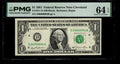 Low Serial Number 64 Fancy Serial Number One Dollar Bill PMG D00000064B