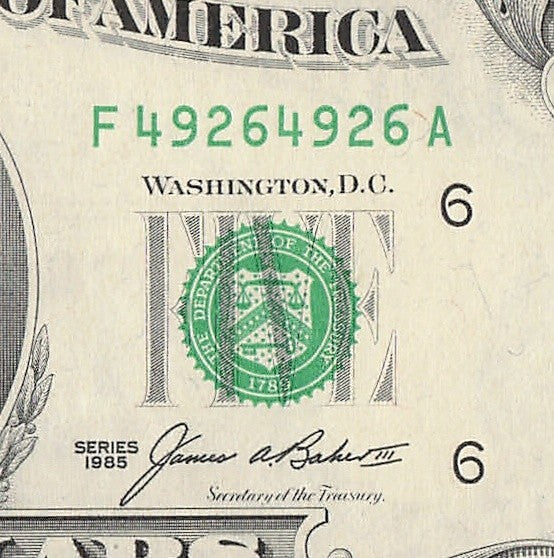 Repeater Fancy Serial Number Five Dollar Bill $5 1985 FA Block 4s 9s 2s 6s