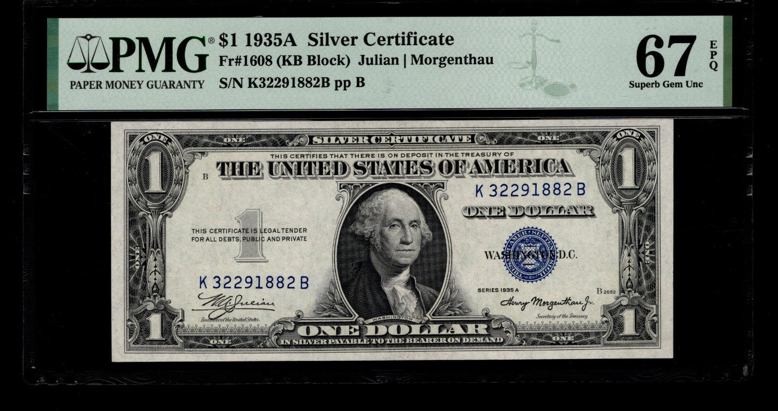 One Dollar Silver Certificate Star Note FR 1608 PMG 67 1935A $1