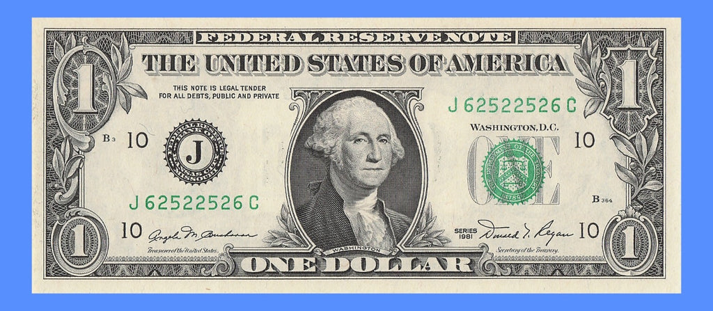 Radar Fancy Serial Number One Dollar Bill 1981 2s 5s 6s JC Trinary