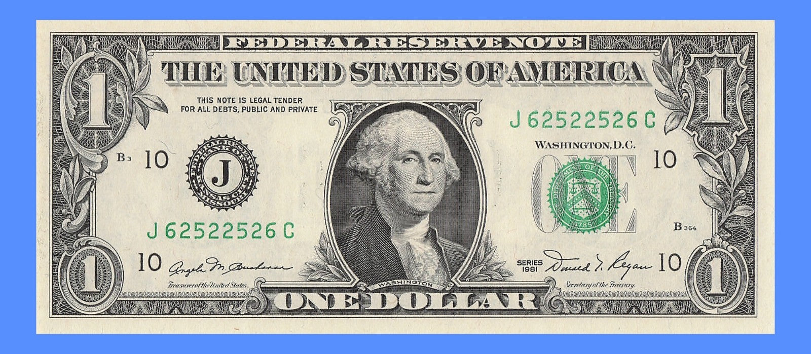 Radar Fancy Serial Number One Dollar Bill 1981 2s 5s 6s JC Trinary