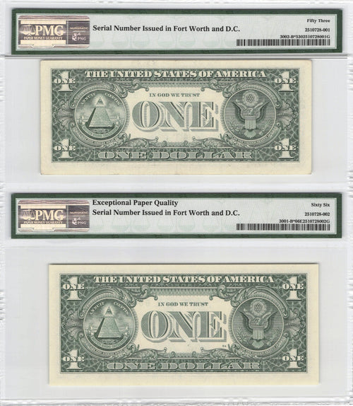 2013 $1 Star Note Duplicate Serial Error Pair TOP POP 53 66 PMG Highest Grade