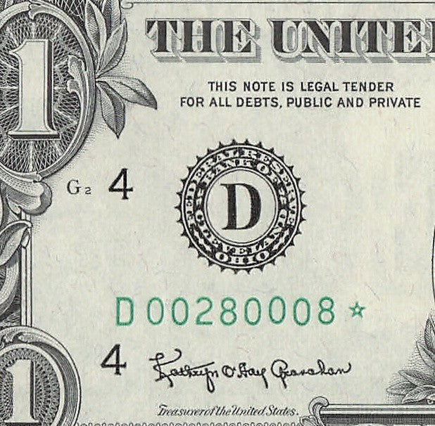 Star Note One Dollar Bill 1963 $1 D* Block Cleveland Run 1 Low Serial Trinary