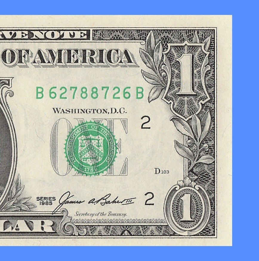 Radar Fancy Serial Number One Dollar Bill 1985 2s 6s 7s 8s BB Block Palindrome