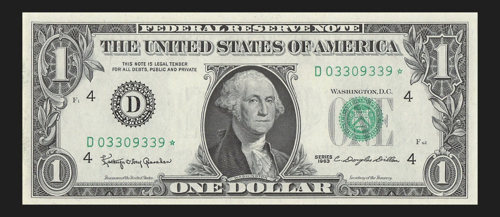 Star Note One Dollar Bill 1963 $1 D* Block Cleveland Run 1 Low Serial Trinary