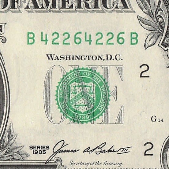 Repeater Fancy Serial Number One Dollar Bill 1985 2s 4s 6s BB Block