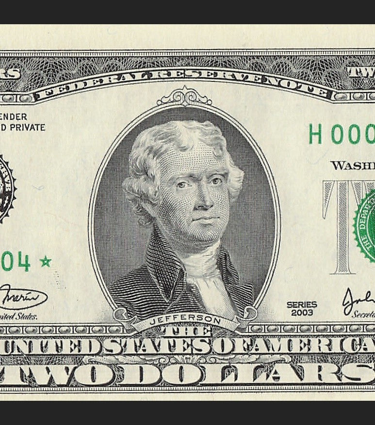 Binary Low Serial Number Star Note Two Dollar Bill H00004404* 4s 0s St Louis