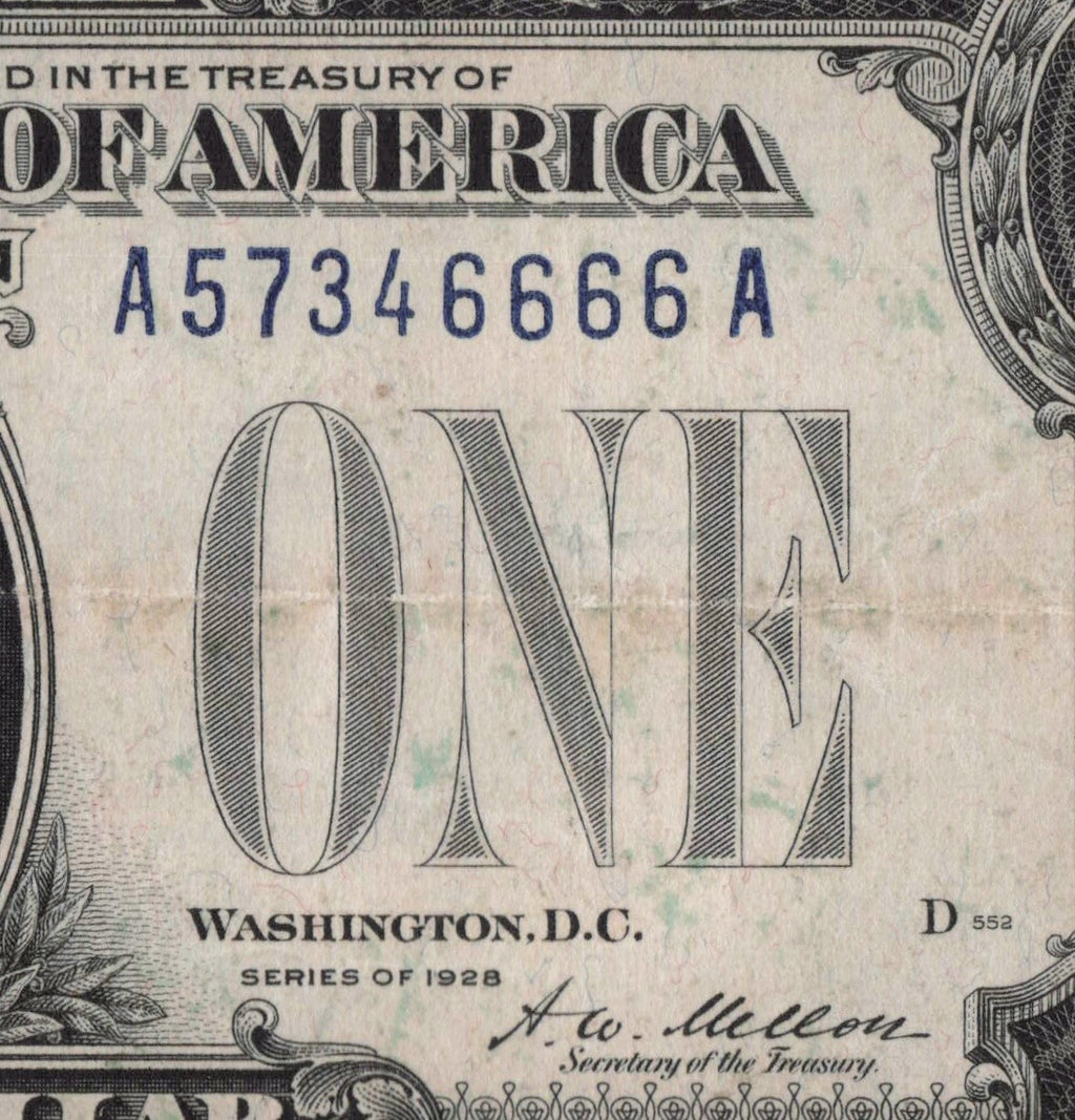 Four in a Row 6s Fancy Serial Number One Dollar Bill Funny Back Silver