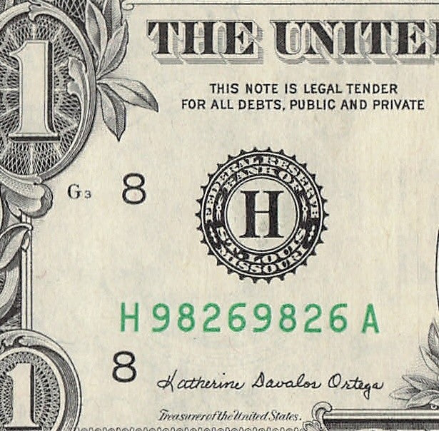 Repeater Fancy Serial Number One Dollar Bill 1985 9s 8s 2s 6s HA Block