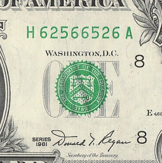 Radar Fancy Serial Number One Dollar Bill 1981 2s 5s 6s  HA