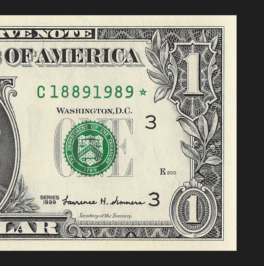 Century Star Note One Dollar Bill 1999 $1 C* Block Philadelphia Date 1889 1989