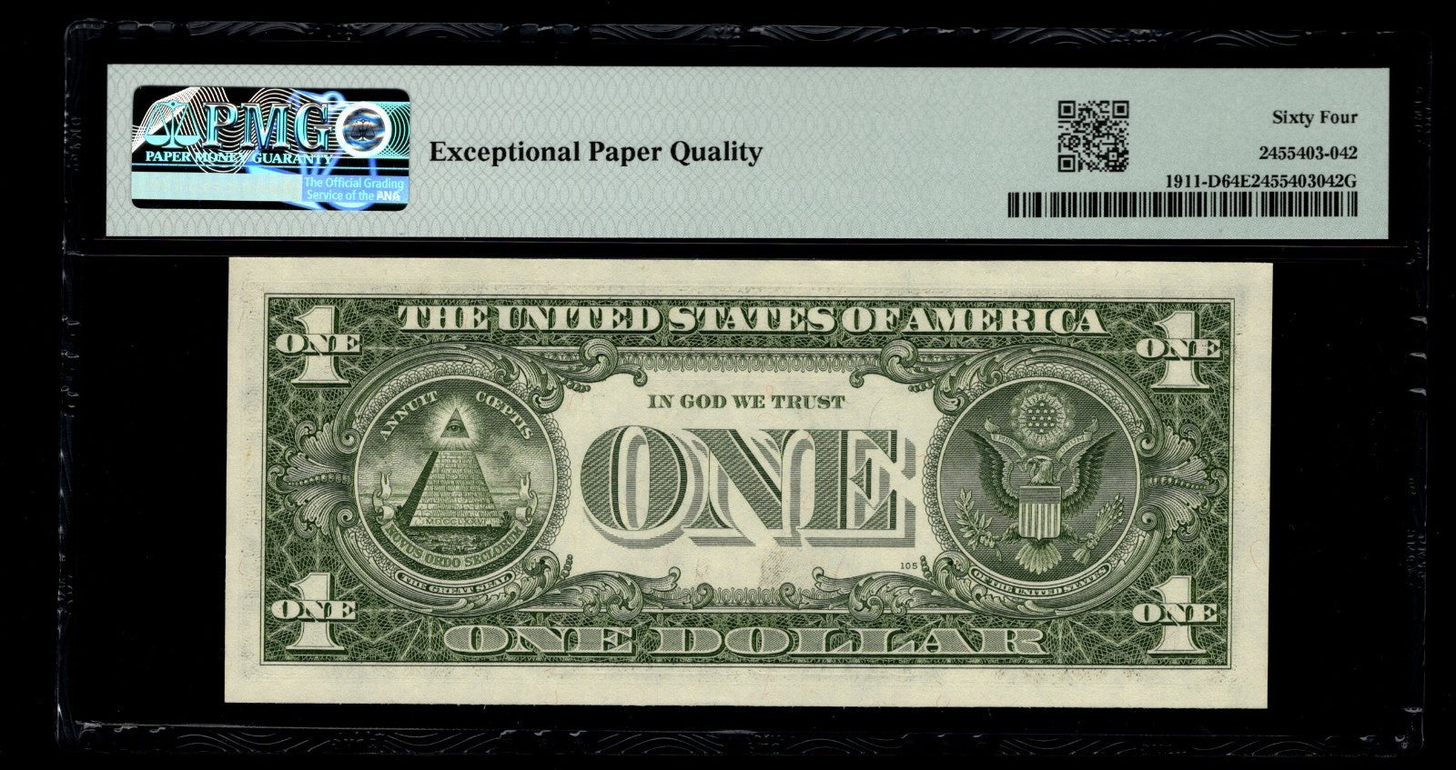 Low Serial Number 42 Fancy Serial Number One Dollar Bill PMG D00000042B