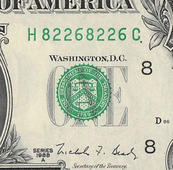 Repeater Fancy Serial Number One Dollar Bill 2s 6s 8s 1988A HC Block