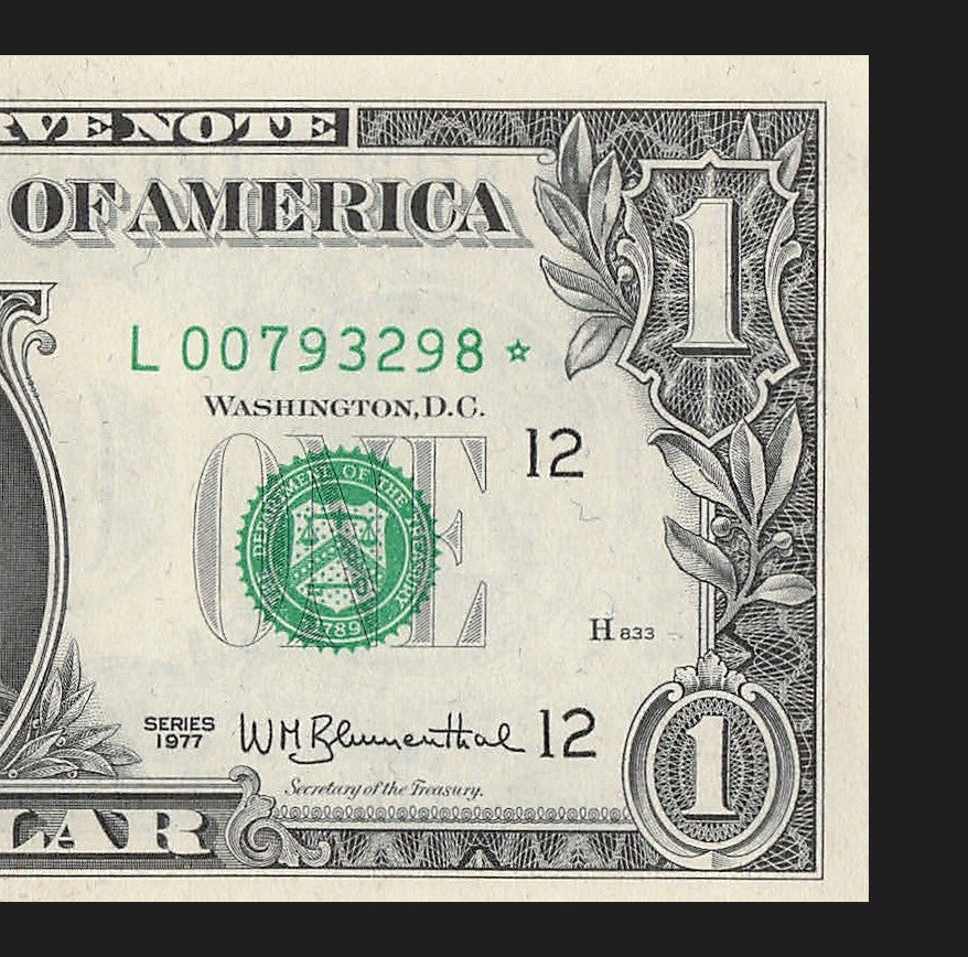 Star Note One Dollar Bill 1977 $1 L* Block Dallas Run 1 D1 UNC