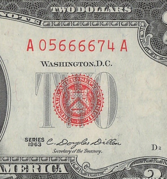 Four in a Row 6s Fancy Serial Number Two Dollar Red Seal 1963 $2 POS 3