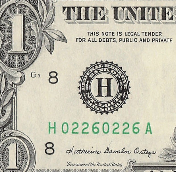 Repeater Fancy Serial Number One Dollar Bill 1985 0s 2s 6s HA Block