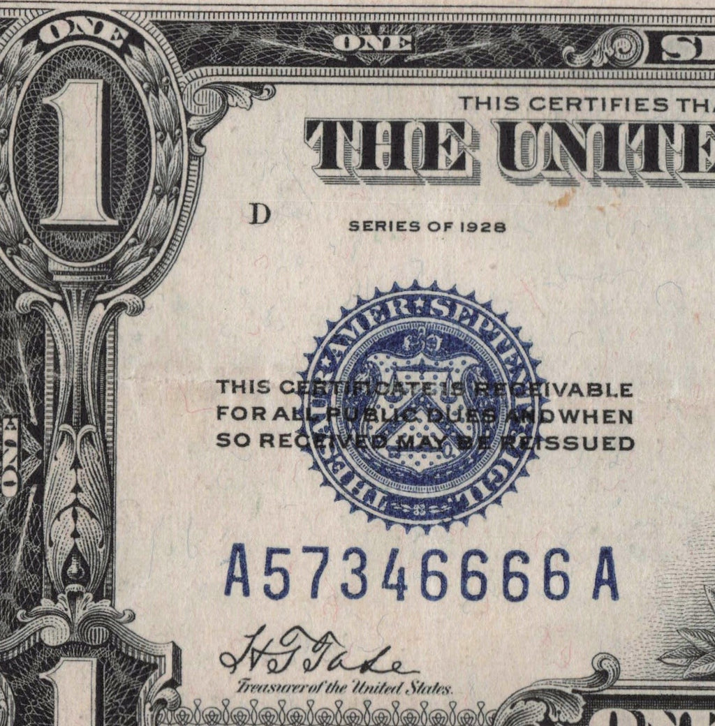 Four in a Row 6s Fancy Serial Number One Dollar Bill Funny Back Silver