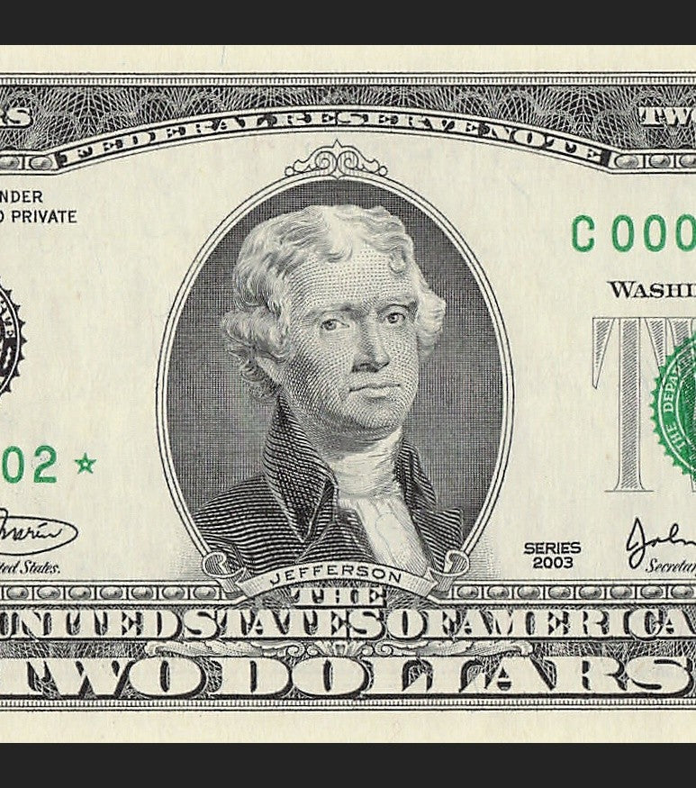 Binary Low Serial Number Star Note Two Dollar Bill C00002202* 2s 0s Philadelphia
