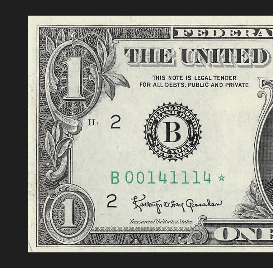 Star Note One Dollar Bill 1963 $1 B* Block New York Run 1 Low Serial Trinary