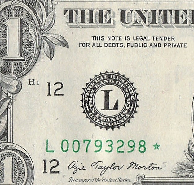 Star Note One Dollar Bill 1977 $1 L* Block Dallas Run 1 D1 UNC