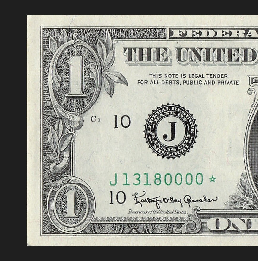 Star Note One Dollar Bill 1963A $1 J* Block Kansas City Four Trailing 0s