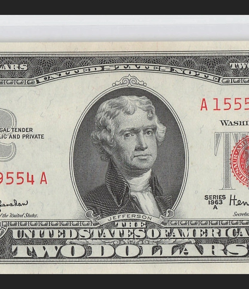 Five of a Kind 5s Fancy Serial Number Two Dollar Red Seal $2 1963A