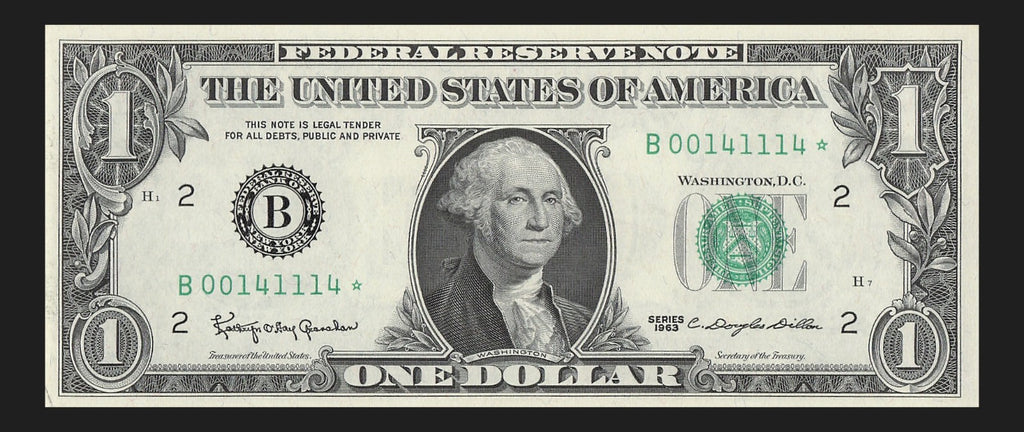 Star Note One Dollar Bill 1963 $1 B* Block New York Run 1 Low Serial Trinary