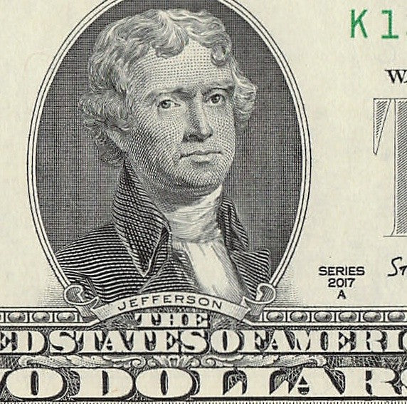 Binary Two Dollar Bill Fancy Serial Number 2017A $2 Dallas Binary 3s 1s