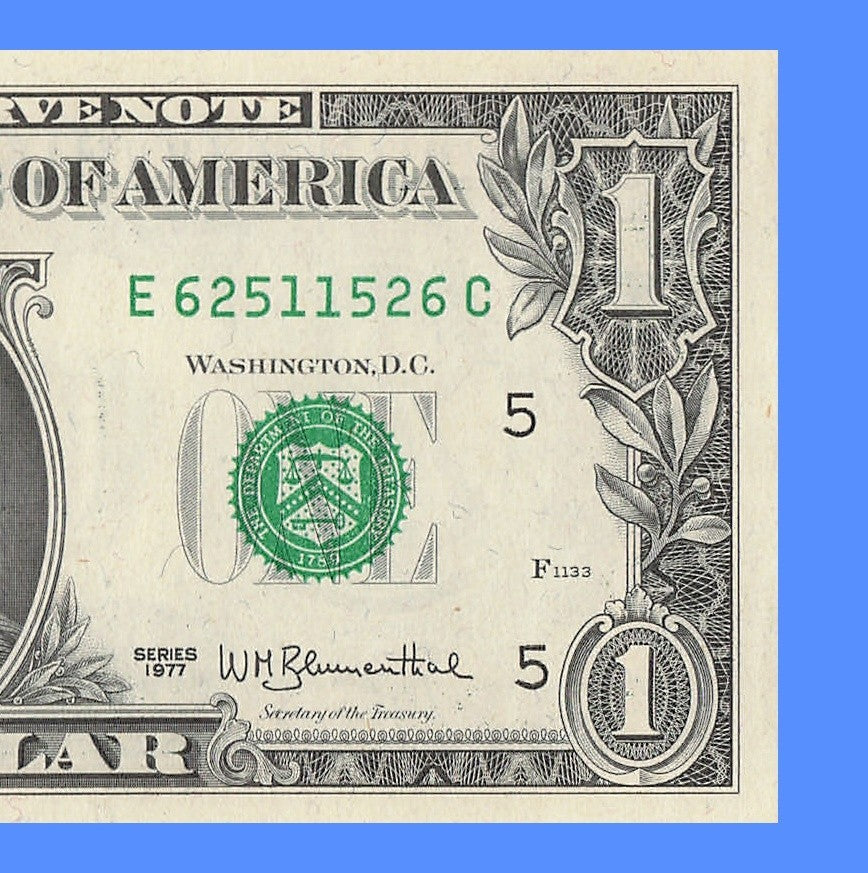Radar Fancy Serial Number One Dollar Bill 1977 Richmond 1s 2s 5s 6s EC