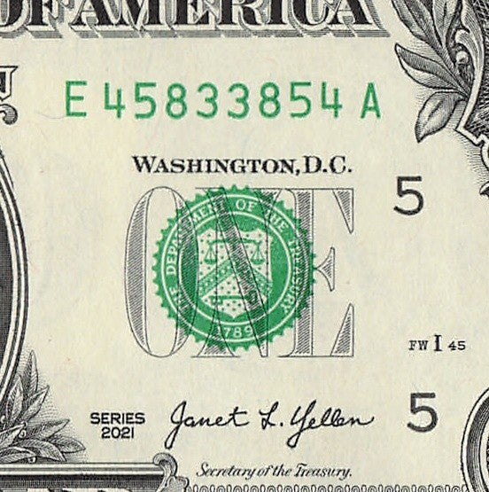 Radar Fancy Serial Number One Dollar Bill 2021 $1 EA Palindrome 3s 4s 5s 8s