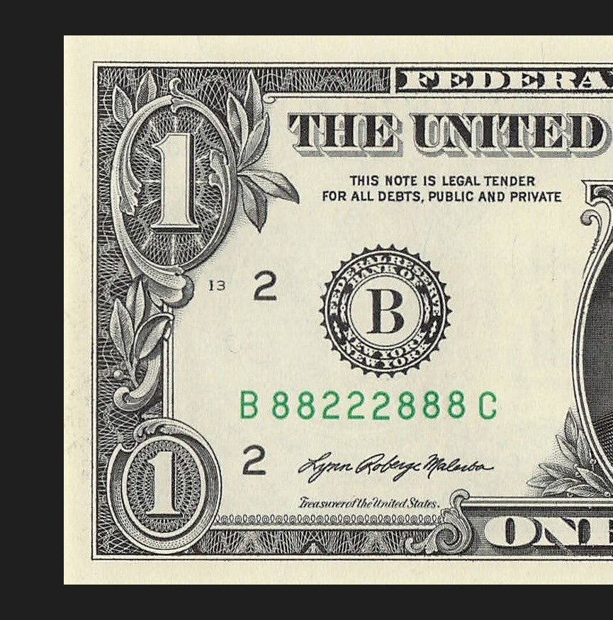 Binary Fancy Serial Number One Dollar Bill 2021 $1 BC Block 2s 8s