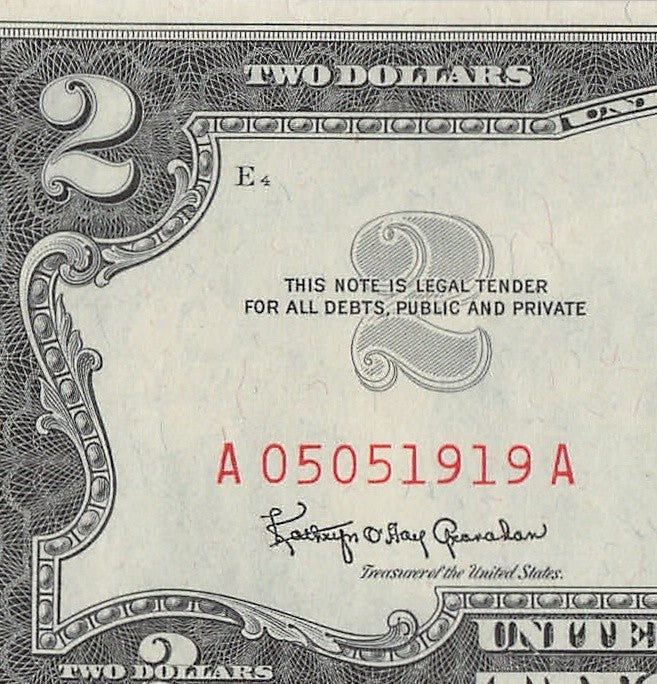 Double Repeater Fancy Serial Number Two Dollar Red Seal 1963 0s 5s 1s 9s