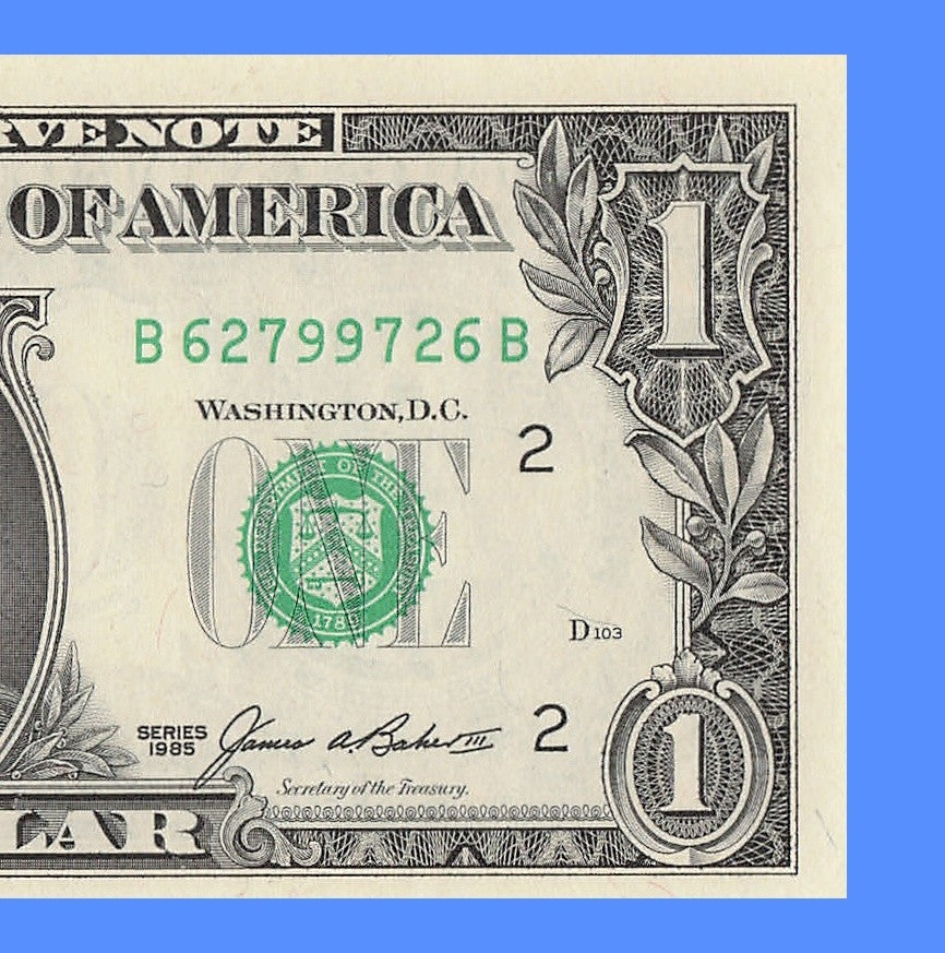 Radar Fancy Serial Number One Dollar Bill 1985 2s 6s 7s 9s BB Block Palindrome