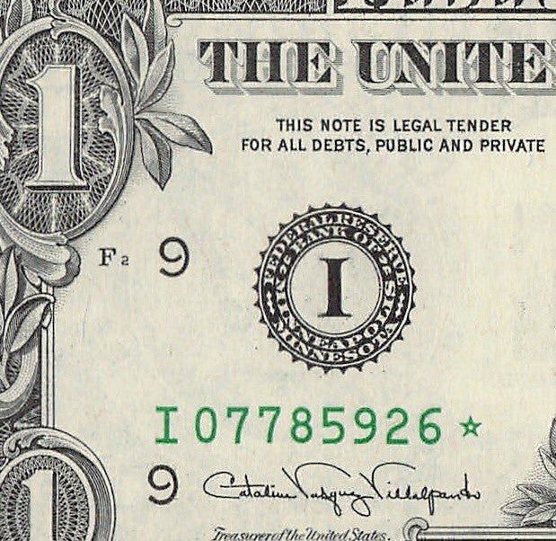 Star Note One Dollar Bill 1988A $1 I* Block Minneapolis Run 3 640K Sheet