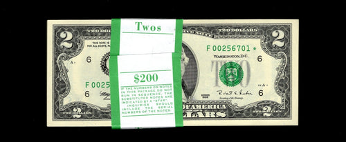 1995 $2 Two Dollar Star Note Lot of 1 UNC Fresh From BEP 512000 Run