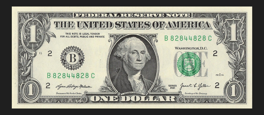 Radar Fancy Serial Number One Dollar Bill 2021 $1 BC Palindrome 2s 4s 8s