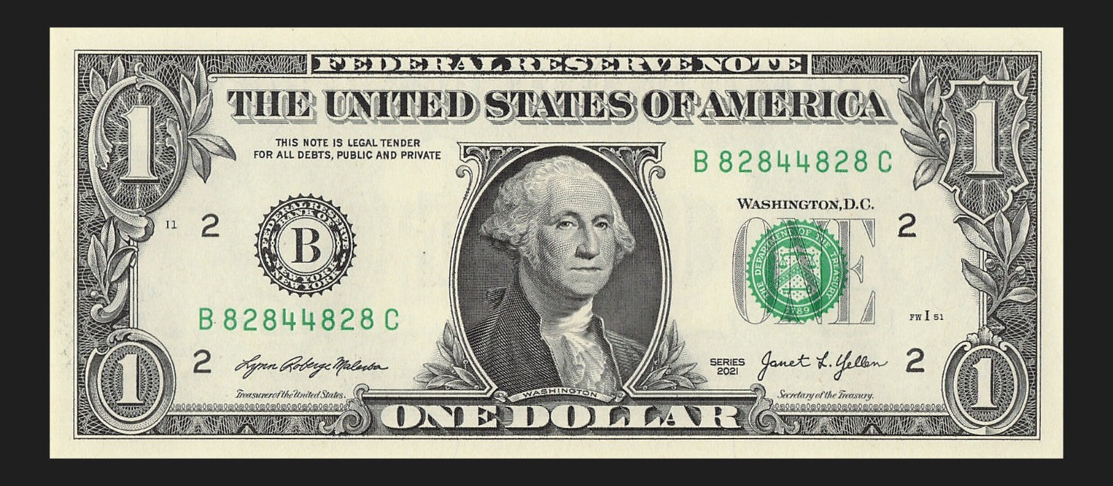 Radar Fancy Serial Number One Dollar Bill 2021 $1 BC Palindrome 2s 4s 8s
