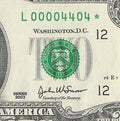 Binary Low Serial Number Star Note Two Dollar Bill L00004404* 4s 0s