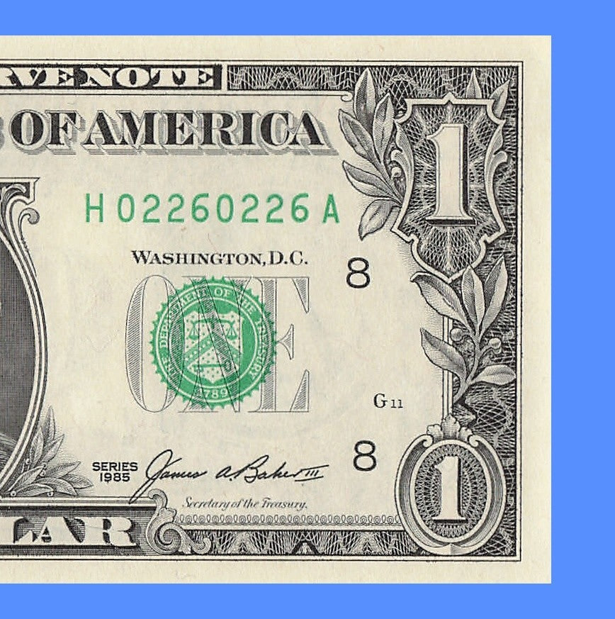 Repeater Fancy Serial Number One Dollar Bill 1985 0s 2s 6s HA Block
