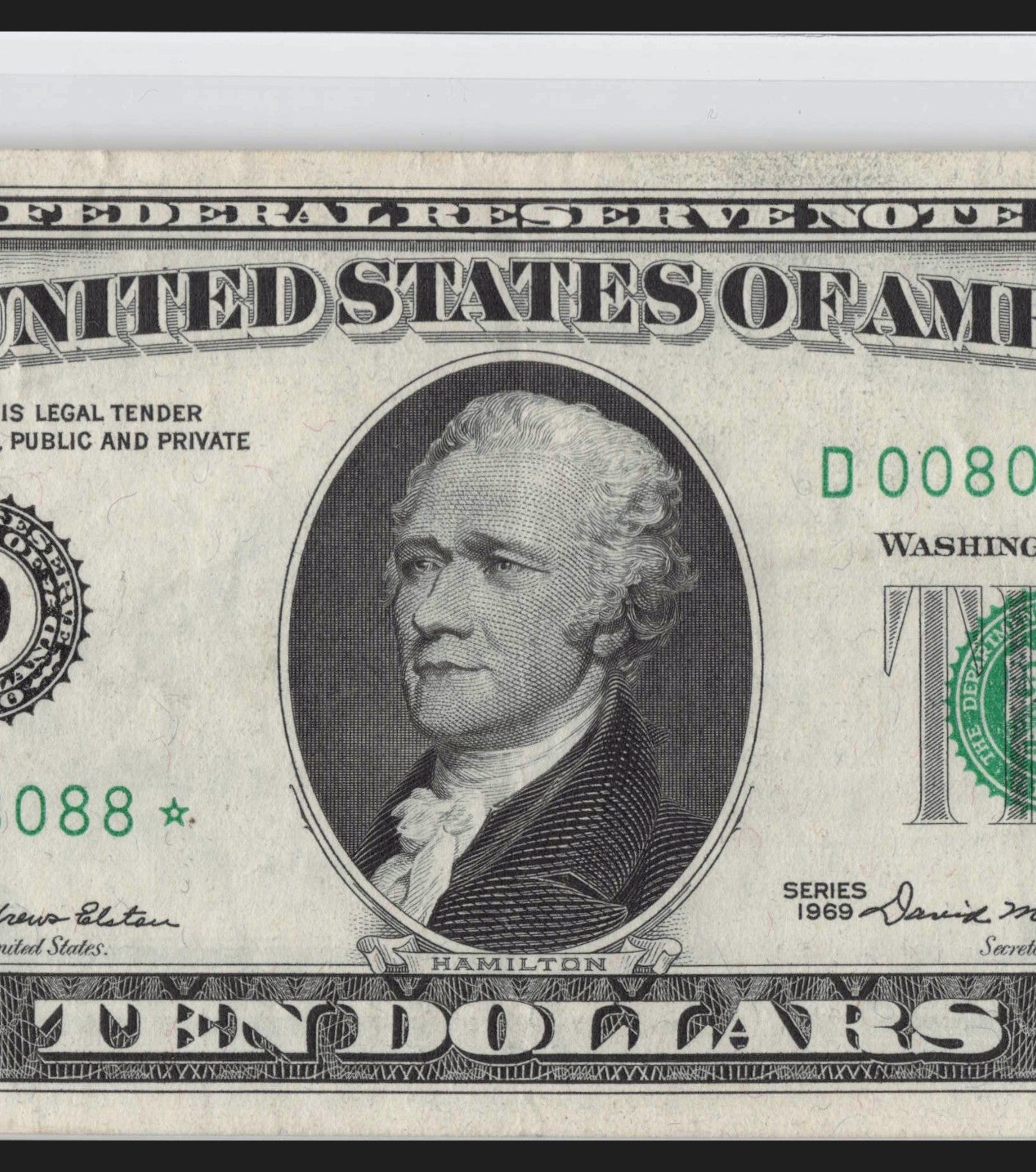 Binary Flipper 0s 8s Fancy Serial Number Star Note Ten Dollar Bill 1969 D* Block