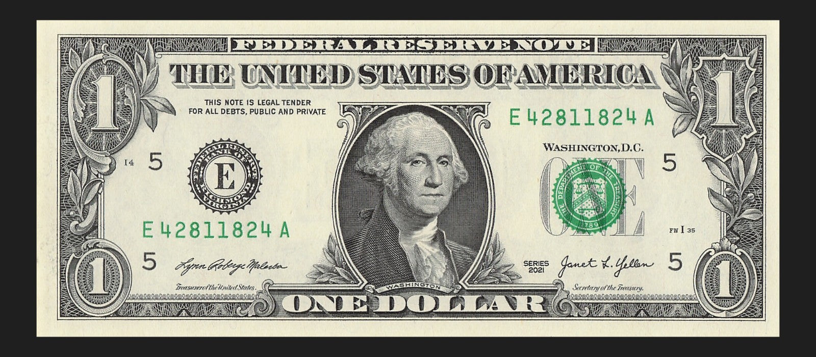 Radar Fancy Serial Number One Dollar Bill 2021 $1 EA Palindrome 4s 2s 8s 1s