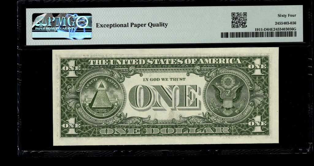Low Serial Number 56 Fancy Serial Number One Dollar Bill PMG D00000056B