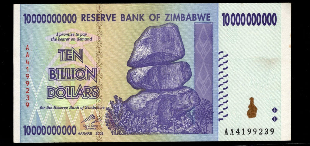 Zimbabwe Ten Billion Dollars Reserve Bank of Zimbabwe XF-AU Condition Lot of 1