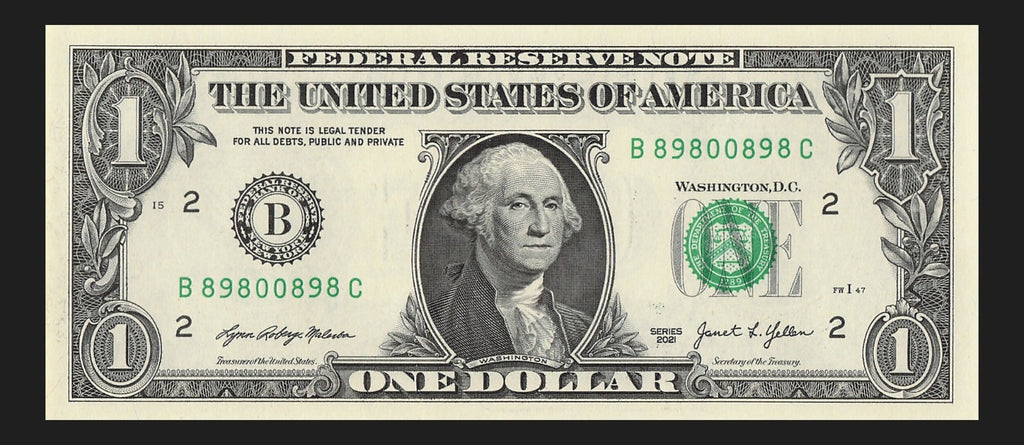 Radar Fancy Serial Number One Dollar Bill 2021 $1 BC Palindrome 0s 8s 9s Flipper