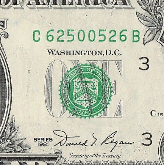 Radar Fancy Serial Number One Dollar Bill 1981 0s 2s 5s 6s  CB