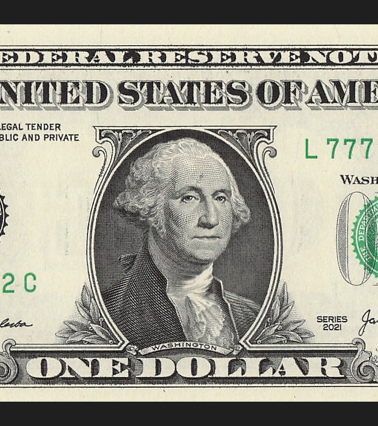 Binary Fancy Serial Number One Dollar Bill 2021 $1 Six of a Kind 2s 7s