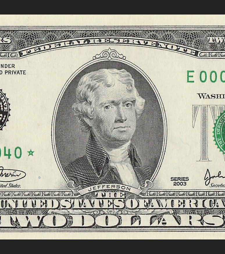 Binary Low Serial Number Star Note Two Dollar Bill E00004040* 4s 0s Richmond