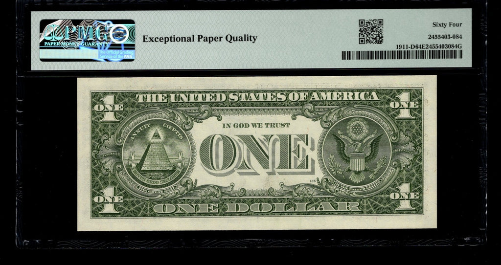 Low Serial Number 84 Fancy Serial Number One Dollar Bill PMG D00000084B