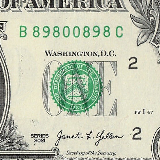 Radar Fancy Serial Number One Dollar Bill 2021 $1 BC Palindrome 0s 8s 9s Flipper