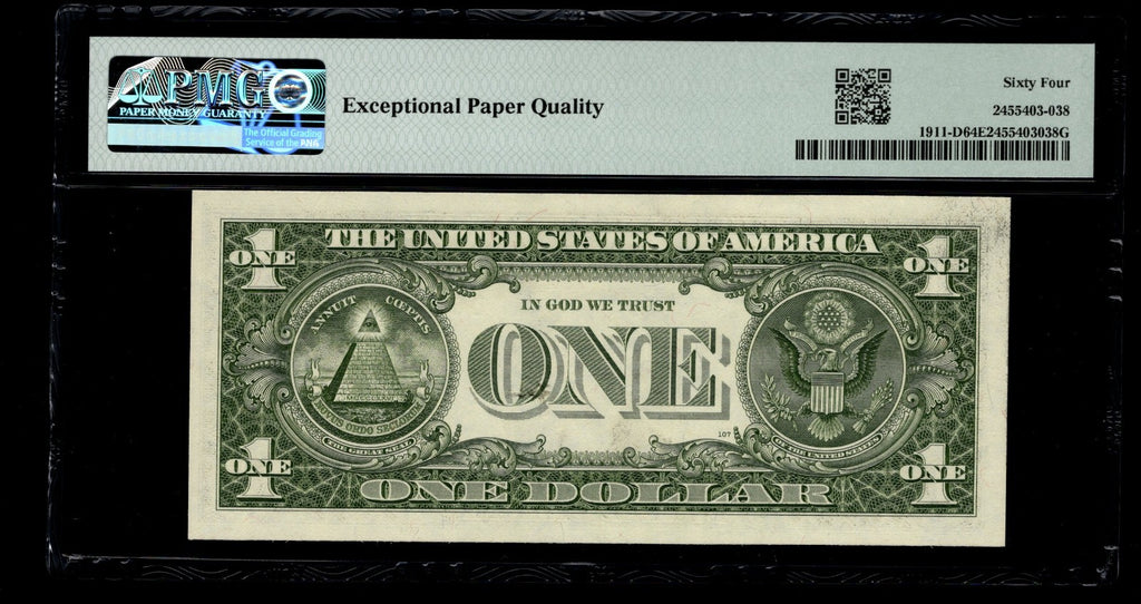 Low Serial Number 38 Fancy Serial Number One Dollar Bill PMG D00000038B